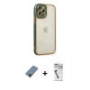 MARSİLYAN™- iPhone 12 Pro Kılıf Çekirdek Klasik Serisi - Şeffaf Uv Polymer Nano Ekran Koruyucu + Metal Kamera Lens Koruma Cam - MI