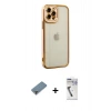 MARSİLYAN™- iPhone 12 Pro Kılıf Çekirdek Klasik Serisi - Şeffaf Uv Polymer Nano Ekran Koruyucu + Metal Kamera Lens Koruma Cam - MR