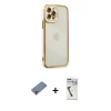 MARSİLYAN™- iPhone 12 Pro Kılıf Çekirdek Klasik Serisi - Şeffaf Uv Polymer Nano Ekran Koruyucu + Metal Kamera Lens Koruma Cam - MR
