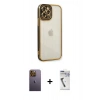 MARSİLYAN™- iPhone 12 Pro Kılıf Çekirdek Klasik Serisi - Şeffaf Uv Polymer Nano Ekran Koruyucu + Neon Fosforlu Kamera Lens - SI