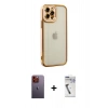 MARSİLYAN™- iPhone 12 Pro Kılıf Çekirdek Klasik Serisi - Şeffaf Uv Polymer Nano Ekran Koruyucu + Neon Fosforlu Kamera Lens - TU