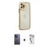 MARSİLYAN™- iPhone 12 Pro Kılıf Çekirdek Klasik Serisi - Şeffaf Uv Polymer Nano Ekran Koruyucu + Neon Fosforlu Kamera Lens - MI