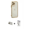 MARSİLYAN™- iPhone 12 Pro Kılıf Çekirdek Klasik Serisi - Şeffaf Uv Polymer Nano Ekran Koruyucu + Rainbow Kamera Lens Koruma Cam - GD