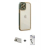 MARSİLYAN™- iPhone 12 Pro Kılıf Çekirdek Klasik Serisi - Şeffaf Uv Polymer Nano Ekran Koruyucu + Rainbow Kamera Lens Koruma Cam - GD