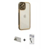 MARSİLYAN™- iPhone 12 Pro Kılıf Çekirdek Klasik Serisi - Şeffaf Uv Polymer Nano Ekran Koruyucu + Rainbow Kamera Lens Koruma Cam - GD
