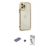 MARSİLYAN™- iPhone 12 Pro Kılıf Çekirdek Klasik Serisi - Şeffaf Uv Polymer Nano Ekran Koruyucu + Renkli Kamera Lens Koruma Cam - YL
