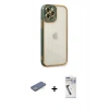 MARSİLYAN™- iPhone 12 Pro Kılıf Çekirdek Klasik Serisi - Şeffaf Uv Polymer Nano Ekran Koruyucu + Renkli Kamera Lens Koruma Cam - YL