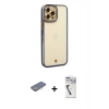 MARSİLYAN™- iPhone 12 Pro Kılıf Çekirdek Klasik Serisi - Şeffaf Uv Polymer Nano Ekran Koruyucu + Renkli Kamera Lens Koruma Cam - SI