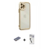 MARSİLYAN™- iPhone 12 Pro Kılıf Çekirdek Klasik Serisi - Şeffaf Uv Polymer Nano Ekran Koruyucu + Renkli Kamera Lens Koruma Cam - SI
