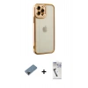 MARSİLYAN™- iPhone 12 Pro Kılıf Çekirdek Klasik Serisi - Şeffaf Uv Polymer Nano Ekran Koruyucu + Shine Kamera Lens Koruma Cam - SH