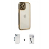 MARSİLYAN™- iPhone 12 Pro Kılıf Çekirdek Klasik Serisi - Şeffaf Uv Polymer Nano Ekran Koruyucu + Shine Kamera Lens - MI