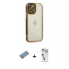 MARSİLYAN™- iPhone 12 Pro Kılıf Çekirdek Klasik Serisi - Şeffaf Uv Polymer Nano Ekran Koruyucu + Shine Kamera Lens Koruma Cam - GS