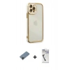 MARSİLYAN™- iPhone 12 Pro Kılıf Çekirdek Klasik Serisi - Şeffaf Uv Polymer Nano Ekran Koruyucu + Shine Kamera Lens Koruma Cam - SH