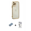 MARSİLYAN™- iPhone 12 Pro Kılıf Çekirdek Klasik Serisi - Şeffaf Uv Polymer Nano Ekran Koruyucu + Shine Kamera Lens Koruma Cam - GS