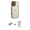 MARSİLYAN™- iPhone 12 Pro Kılıf Çekirdek Klasik Serisi - Şeffaf Uv Polymer Nano Ekran Koruyucu + Shine Kamera Lens Koruma Cam - SABE