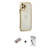 MARSİLYAN™- iPhone 12 Pro Kılıf Çekirdek Klasik Serisi - Şeffaf Uv Polymer Nano Ekran Koruyucu + Shine Kamera Lens Koruma Cam - SABE
