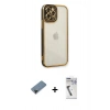 MARSİLYAN™- iPhone 12 Pro Kılıf Çekirdek Klasik Serisi - Şeffaf Uv Polymer Nano Ekran Koruyucu + Siyah Shine Kamera Lens Koruma Cam
