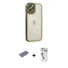 MARSİLYAN™- iPhone 12 Pro Kılıf Çekirdek Klasik Serisi - Şeffaf Uv Polymer Nano Ekran Koruyucu + Renkli Kamera Lens Koruma Cam - TU