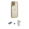 MARSİLYAN™- iPhone 12 Pro Kılıf Çekirdek Klasik Serisi - Şeffaf Uv Polymer Nano Ekran Koruyucu + Renkli Kamera Lens Koruma Cam - TU