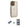 MARSİLYAN™- iPhone 12 Pro Kılıf Çekirdek Klasik Serisi - Siyah 34D Hayalet Izgaralı Cam + Shine Kamera Lens Koruma Cam - GD
