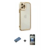 MARSİLYAN™- iPhone 12 Pro Kılıf Çekirdek Klasik Serisi - Siyah 34D Hayalet Izgaralı Cam + Shine Kamera Lens Koruma Cam - GD