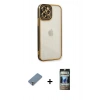 MARSİLYAN™- iPhone 12 Pro Kılıf Çekirdek Klasik Serisi - Siyah 34D Hayalet Izgaralı Cam + Metal Kamera Lens Koruma Cam - GS