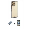 MARSİLYAN™- iPhone 12 Pro Kılıf Çekirdek Klasik Serisi - Siyah 34D Hayalet Izgaralı Cam + Metal Kamera Lens Koruma Cam - GS