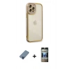 MARSİLYAN™- iPhone 12 Pro Kılıf Çekirdek Klasik Serisi - Siyah 34D Hayalet Izgaralı Cam + Metal Kamera Lens Koruma Cam - MI