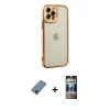 MARSİLYAN™- iPhone 12 Pro Kılıf Çekirdek Klasik Serisi - Siyah 34D Hayalet Izgaralı Cam + Metal Kamera Lens Koruma Cam - MI