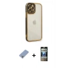 MARSİLYAN™- iPhone 12 Pro Kılıf Çekirdek Klasik Serisi - Siyah 34D Hayalet Izgaralı Cam + Metal Kamera Lens Koruma Cam - KUYL