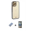 MARSİLYAN™- iPhone 12 Pro Kılıf Çekirdek Klasik Serisi - Siyah 34D Hayalet Izgaralı Cam + Metal Kamera Lens Koruma Cam - KUYL