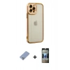 MARSİLYAN™- iPhone 12 Pro Kılıf Çekirdek Klasik Serisi - Siyah 34D Hayalet Izgaralı Cam + Metal Kamera Lens Koruma Cam - KUYL