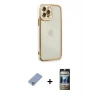 MARSİLYAN™- iPhone 12 Pro Kılıf Çekirdek Klasik Serisi - Siyah 34D Hayalet Izgaralı Cam + Metal Kamera Lens Koruma Cam - KUYL