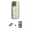 MARSİLYAN™- iPhone 12 Pro Kılıf Çekirdek Klasik Serisi - Siyah 34D Hayalet Izgaralı Cam + Metal Kamera Lens Koruma Cam - MR