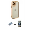MARSİLYAN™- iPhone 12 Pro Kılıf Çekirdek Klasik Serisi - Siyah 34D Hayalet Izgaralı Cam + Shine Kamera Lens Koruma Cam - PE