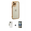 MARSİLYAN™- iPhone 12 Pro Kılıf Çekirdek Klasik Serisi - Siyah 34D Hayalet Izgaralı Cam + Shine Kamera Lens - GD