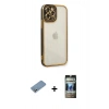 MARSİLYAN™- iPhone 12 Pro Kılıf Çekirdek Klasik Serisi - Siyah 34D Hayalet Izgaralı Cam + Shine Kamera Lens Koruma Cam - GS