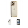 MARSİLYAN™- iPhone 12 Pro Kılıf Çekirdek Klasik Serisi - Siyah 34D Hayalet Izgaralı Cam + Shine Kamera Lens - GD