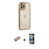MARSİLYAN™- iPhone 12 Pro Kılıf Çekirdek Klasik Serisi - Siyah 34D Hayalet Izgaralı Cam + Shine Kamera Lens Koruma Cam - SABE