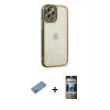 MARSİLYAN™- iPhone 12 Pro Kılıf Çekirdek Klasik Serisi - Siyah 34D Hayalet Izgaralı Cam + Shine Kamera Lens Koruma Cam - GS