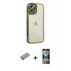 MARSİLYAN™- iPhone 12 Pro Kılıf Çekirdek Klasik Serisi - Siyah 34D Hayalet Izgaralı Cam + Shine Kamera Lens Koruma Cam - SABE