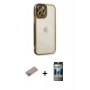MARSİLYAN™- iPhone 12 Pro Kılıf Çekirdek Klasik Serisi - Siyah 34D Hayalet Izgaralı Cam + Shine Kamera Lens Koruma Cam - SABE