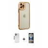 MARSİLYAN™- iPhone 12 Pro Kılıf Çekirdek Klasik Serisi - Siyah 34D Hayalet Izgaralı Cam + Shine Kamera Lens - GS