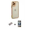 MARSİLYAN™- iPhone 12 Pro Kılıf Çekirdek Klasik Serisi - Siyah 34D Hayalet Izgaralı Cam + Shine Kamera Lens Koruma Cam - SABE