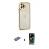 MARSİLYAN™- iPhone 12 Pro Kılıf Çekirdek Klasik Serisi - Siyah 360 Mat Full Body Arka Koruyucu + Renkli Kamera Lens Koruma Cam - PE