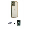MARSİLYAN™- iPhone 12 Pro Kılıf Çekirdek Klasik Serisi - Siyah 360 Mat Full Body Arka Koruyucu + Renkli Kamera Lens Koruma Cam - PE