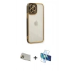 MARSİLYAN™- iPhone 12 Pro Kılıf Çekirdek Klasik Serisi - Siyah 3D Antistatik Cam Ekran Koruyucu + Rainbow Kamera Lens Koruma Cam - GD