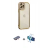 MARSİLYAN™- iPhone 12 Pro Kılıf Çekirdek Klasik Serisi - Siyah 3D Antistatik Cam Ekran Koruyucu + Renkli Kamera Lens Koruma Cam - TU