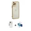 MARSİLYAN™- iPhone 12 Pro Kılıf Çekirdek Klasik Serisi - Siyah 3D Antistatik Cam Ekran Koruyucu + Shine Kamera Lens - GD