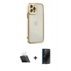 MARSİLYAN™- iPhone 12 Pro Kılıf Çekirdek Klasik Serisi - Siyah 3D Antistatik Hayalet Cam Ekran Koruyucu + Kamera Lens Koruma Cam - SF